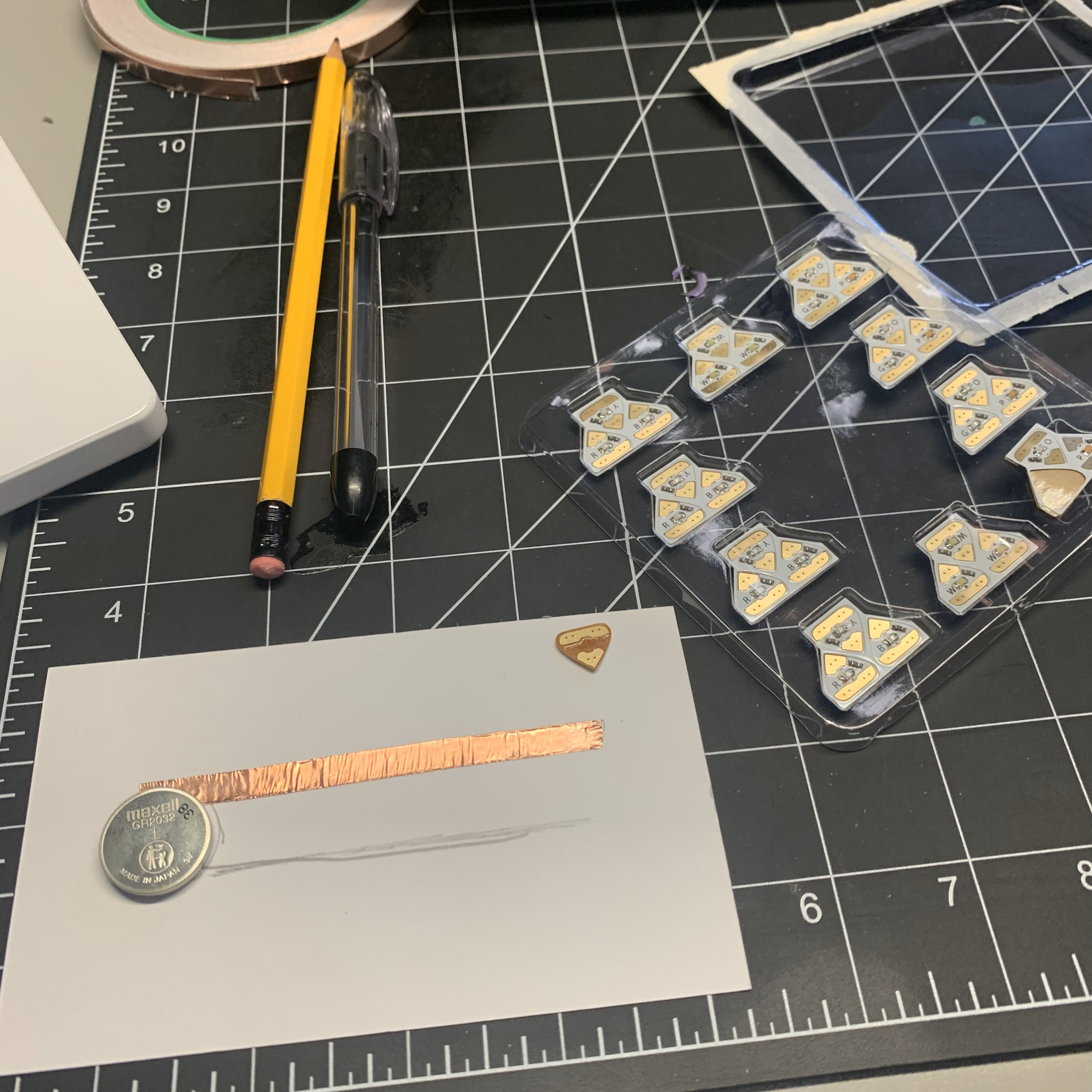 Started assembling the Copper Tape according to sketch of the circuit.