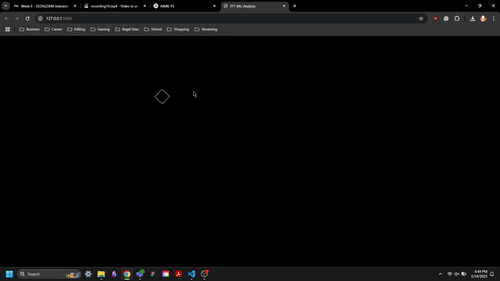 When randomly clicking on the screen, differnt sized squares appear and then slowly disapear while moving towards the center of the screen.