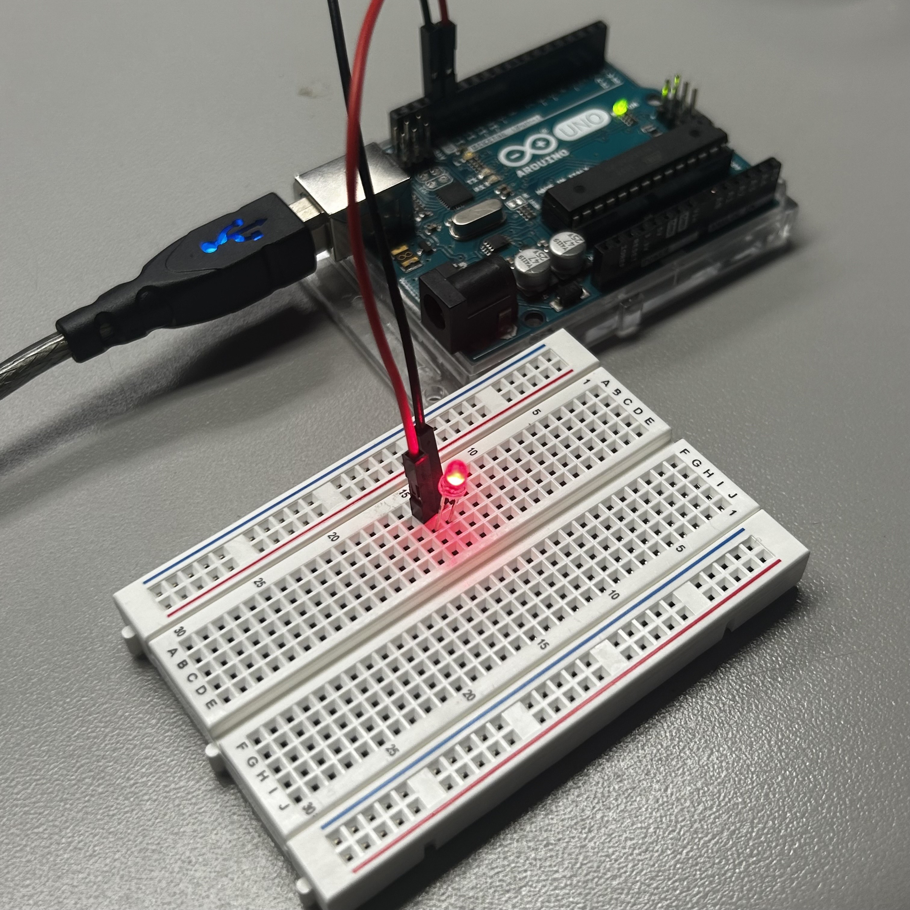 Here is another successful connection using the arduino and LED lights with a twist of utilizing external wires connecting into the ground from the breadboard.