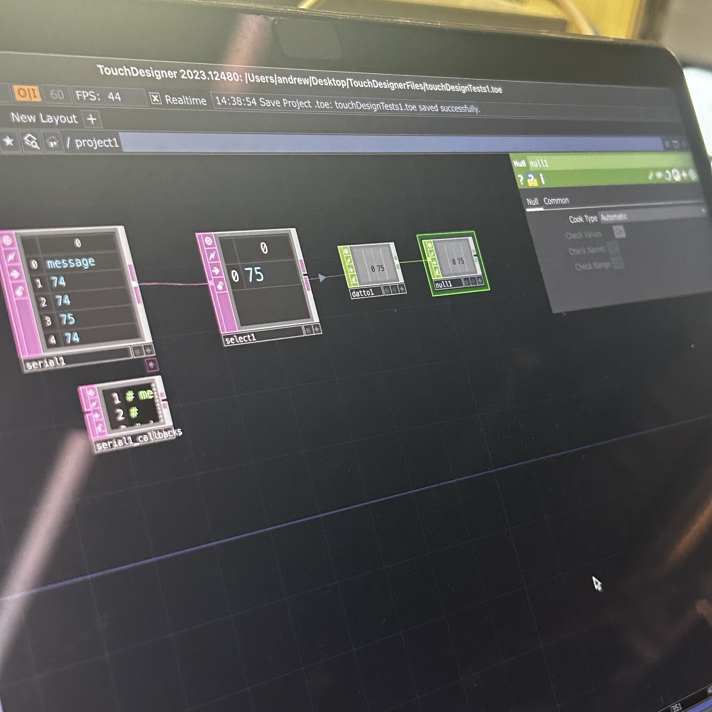 A photo modifying the Touch Design 2.0 softare file to ensure that we can safely chnage the size of our own created sphere.