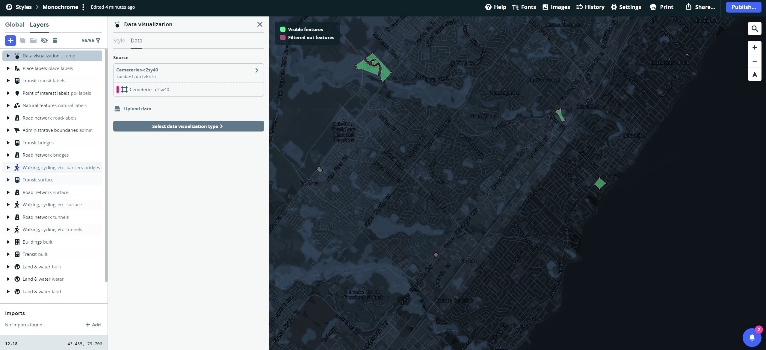 Highlighting the areas of the local Cemetaries in the city.