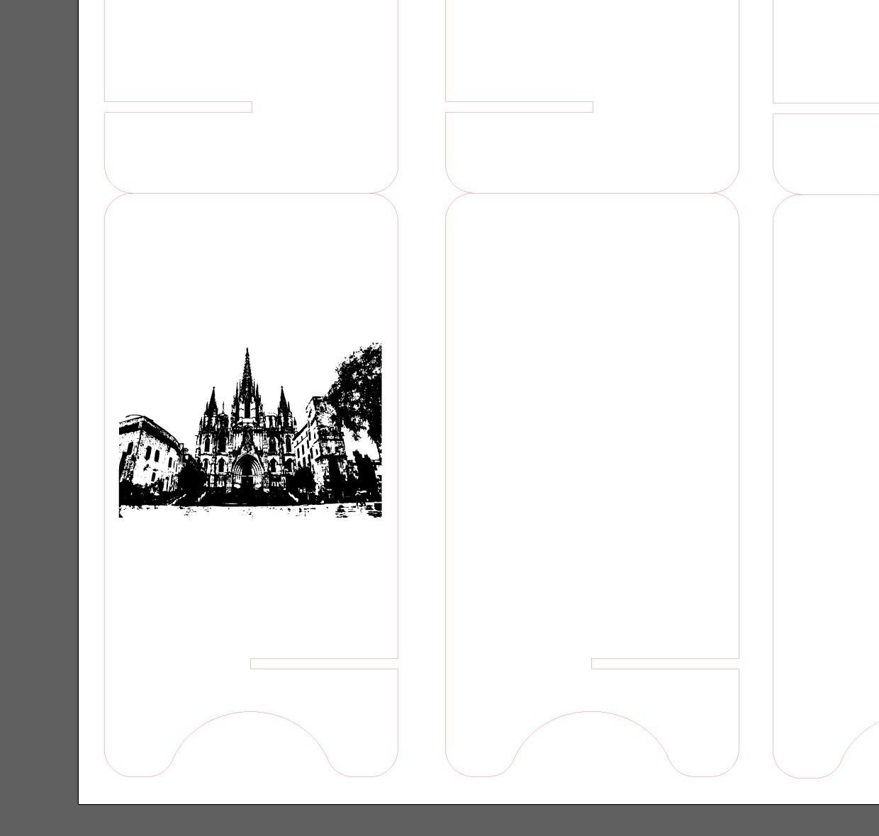 A template displaying the Gothic Quatar aka; Barri Gotic modified into a black and white vector image for laser cutting.