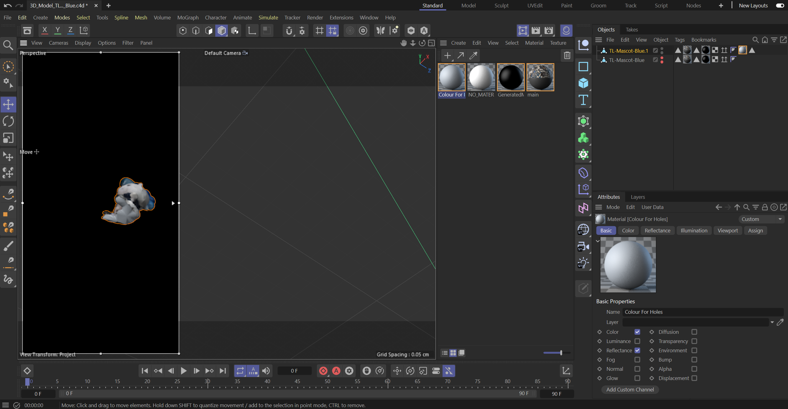 Applying the colour to the fixed hole from the Meshmixer session.